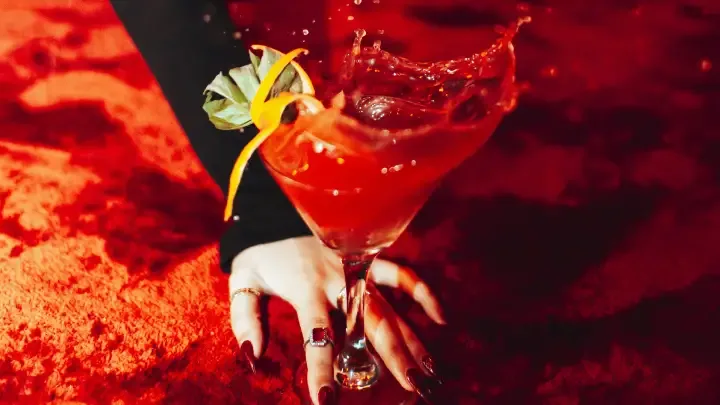 A red signature cocktail at LOV Restaurant